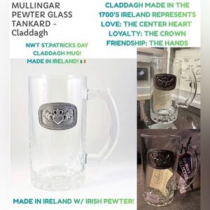NWT GLASS CLADDAGH MUG! HANDMADE IN IRELAND! ST PATRICK’S DAY!